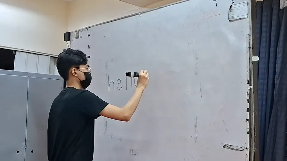 First test of the prototype marker on an actual classroom whiteboard.