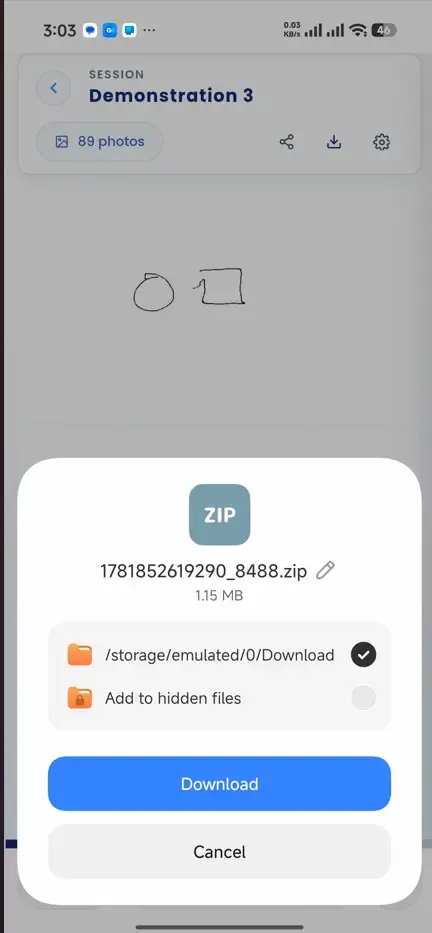 Session viewer (mobile): Download feature, letting users save their own copy of all the note images in a session.