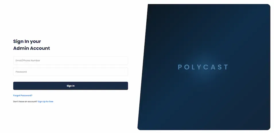 Admin Login page of the PolyCast Web System.