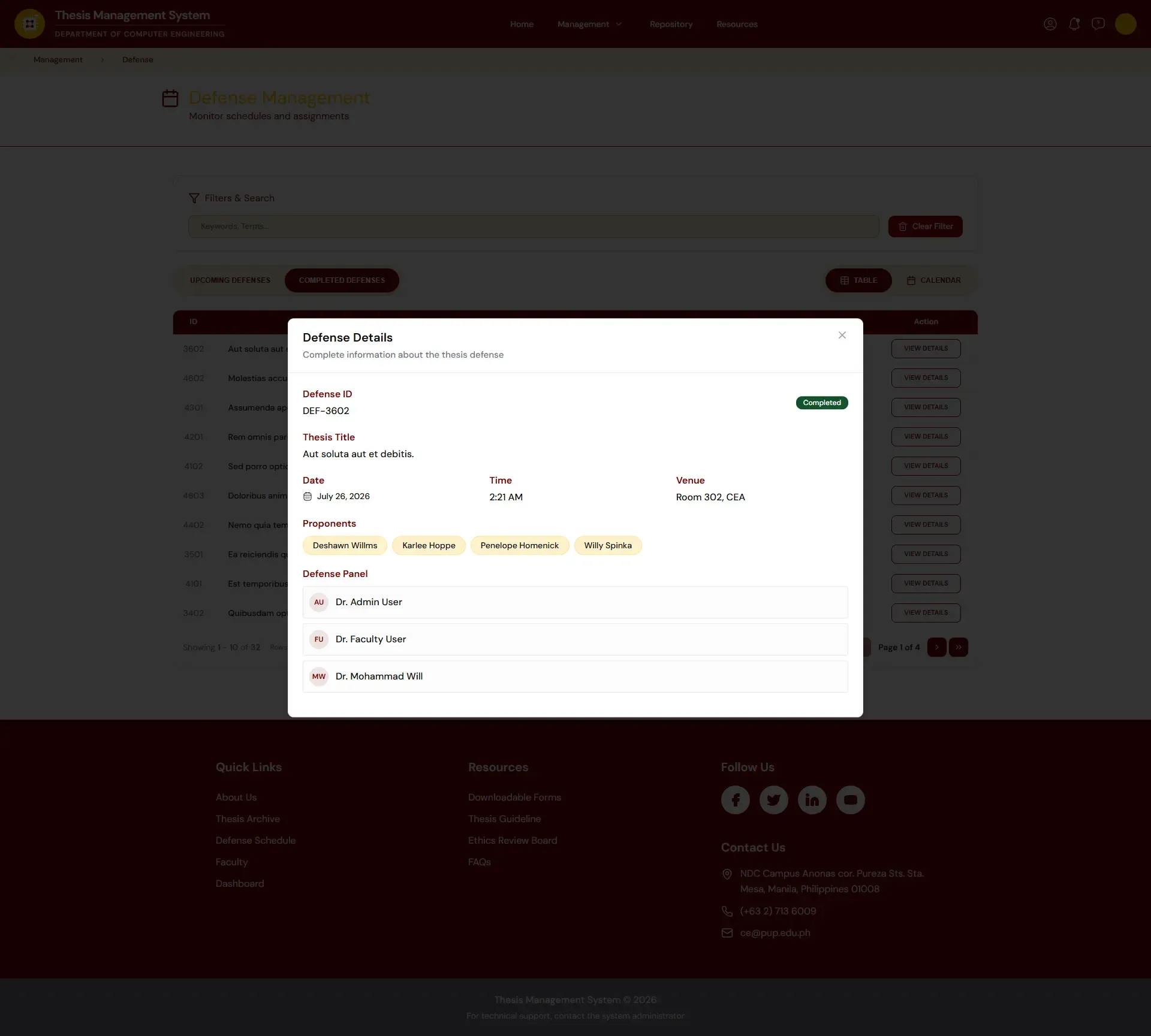 Snapshot of Defense Management and Schedule: Specific Group Defense Details